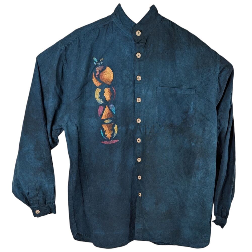 Alchemy Artwear Shirt Mens Blue Green Tie Dye Long Sleeve Large (2XL)
